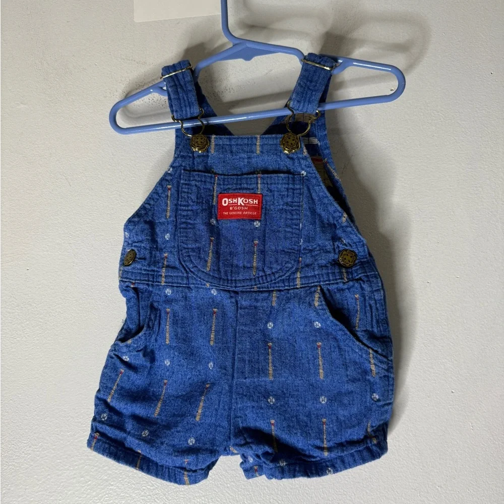 OSHKOSH Vestbak Vintage Embroidered Baseball Bats Ball Jean Overalls 3-6‎ Months